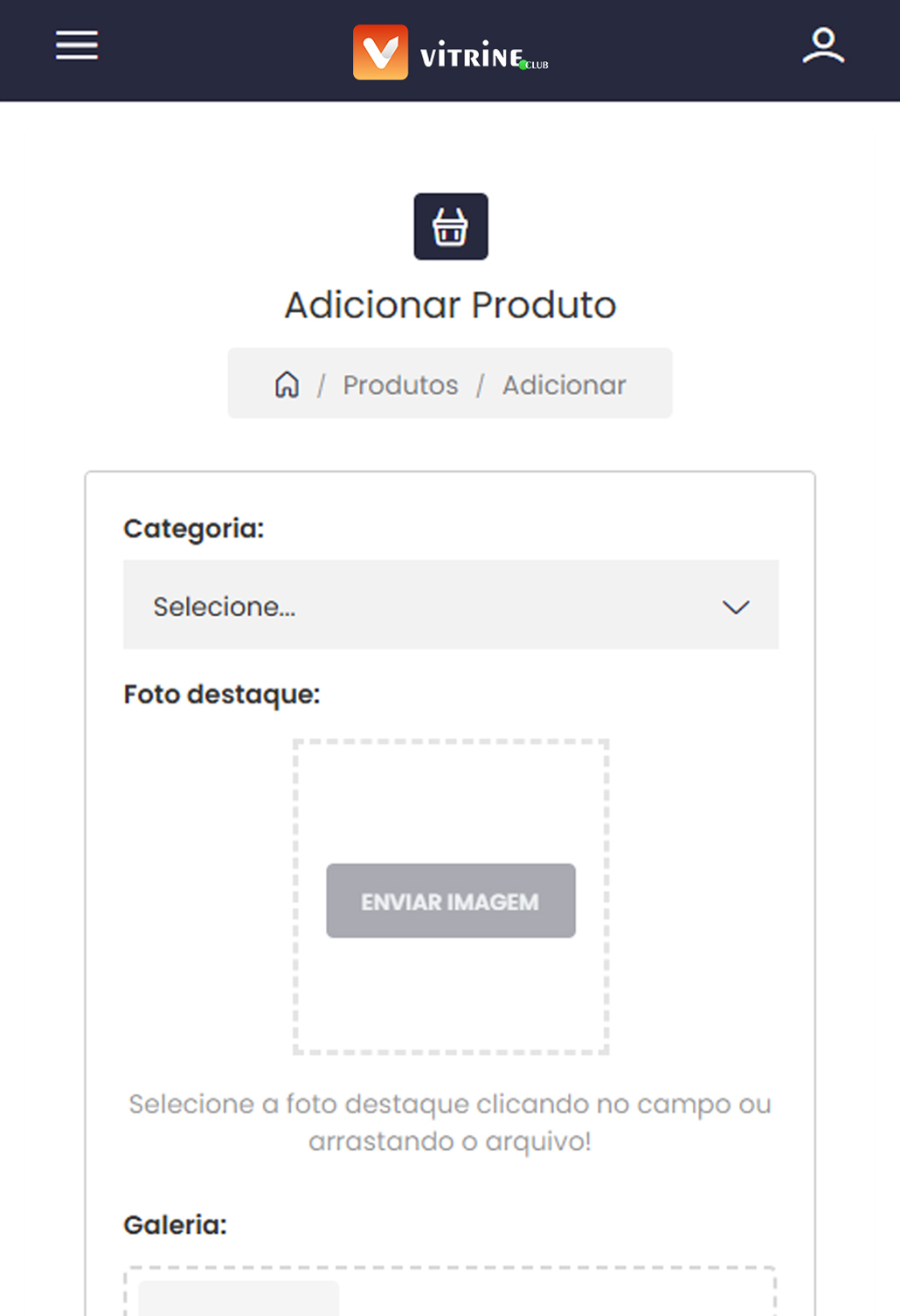 Cadastro de produtos na Vitrine
